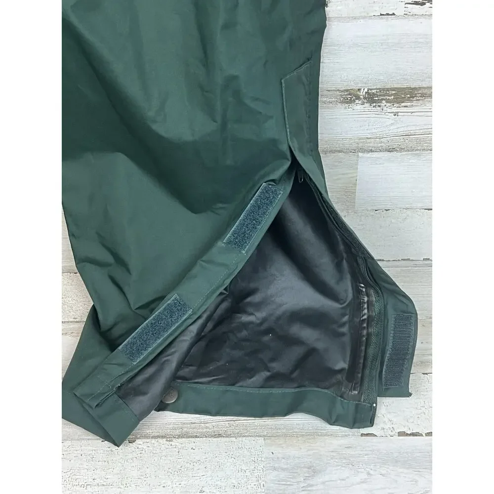 Vintage 90s Pin High Green Nylon Ski Pants Snap Hem Drawstring Waist 30x27